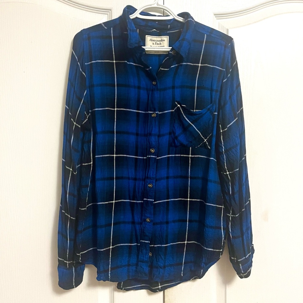 Abercrombie & Fitch Blue/White Plaid Flannel Button Down
